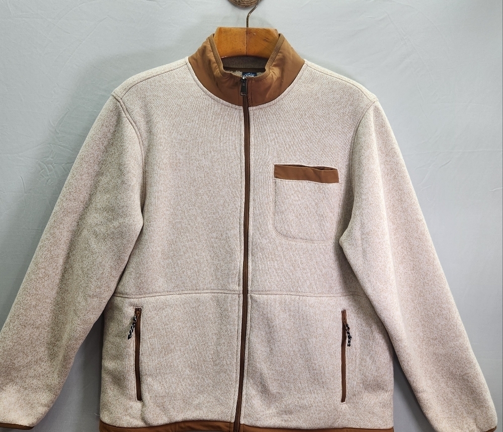 George Men's Zip-Up Sweater - Cream with Brown Trim XL (46-48)